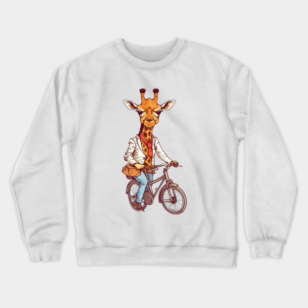 Cute Giraffe Riding A Bicycle Crewneck Sweatshirt by hippohost